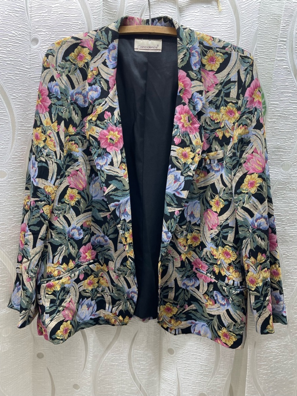 Coincidence Tapestry Blazer Womens 8 Black Floral Vintage Style Excellent Jacket